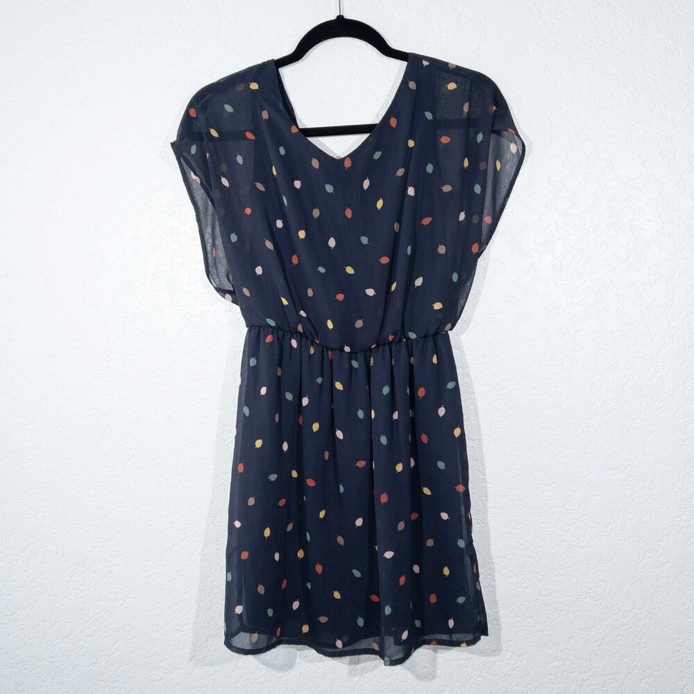 Lush Navy Blue Leaf Print Empire Waist Dress Size‎ XS